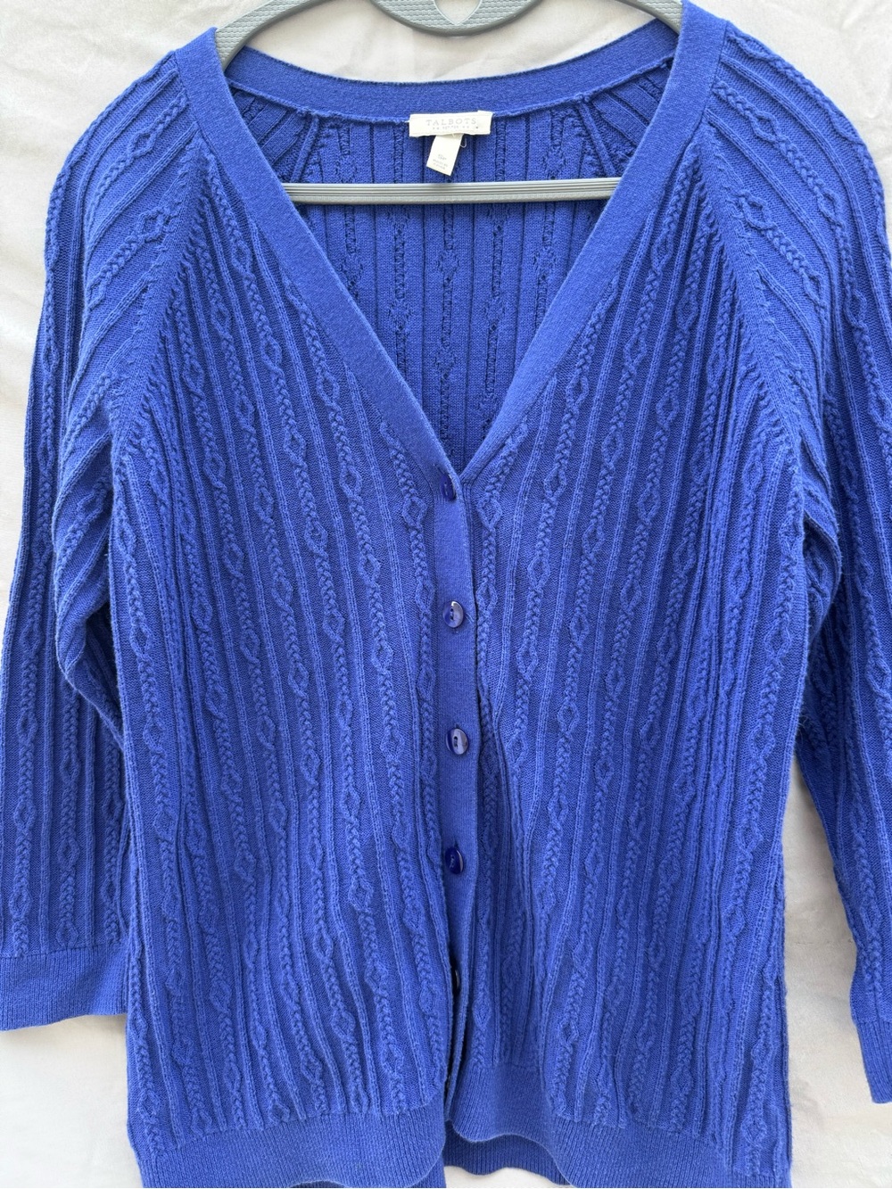 Talbots Royal Blue Cable Knit V-Neck Cardigan